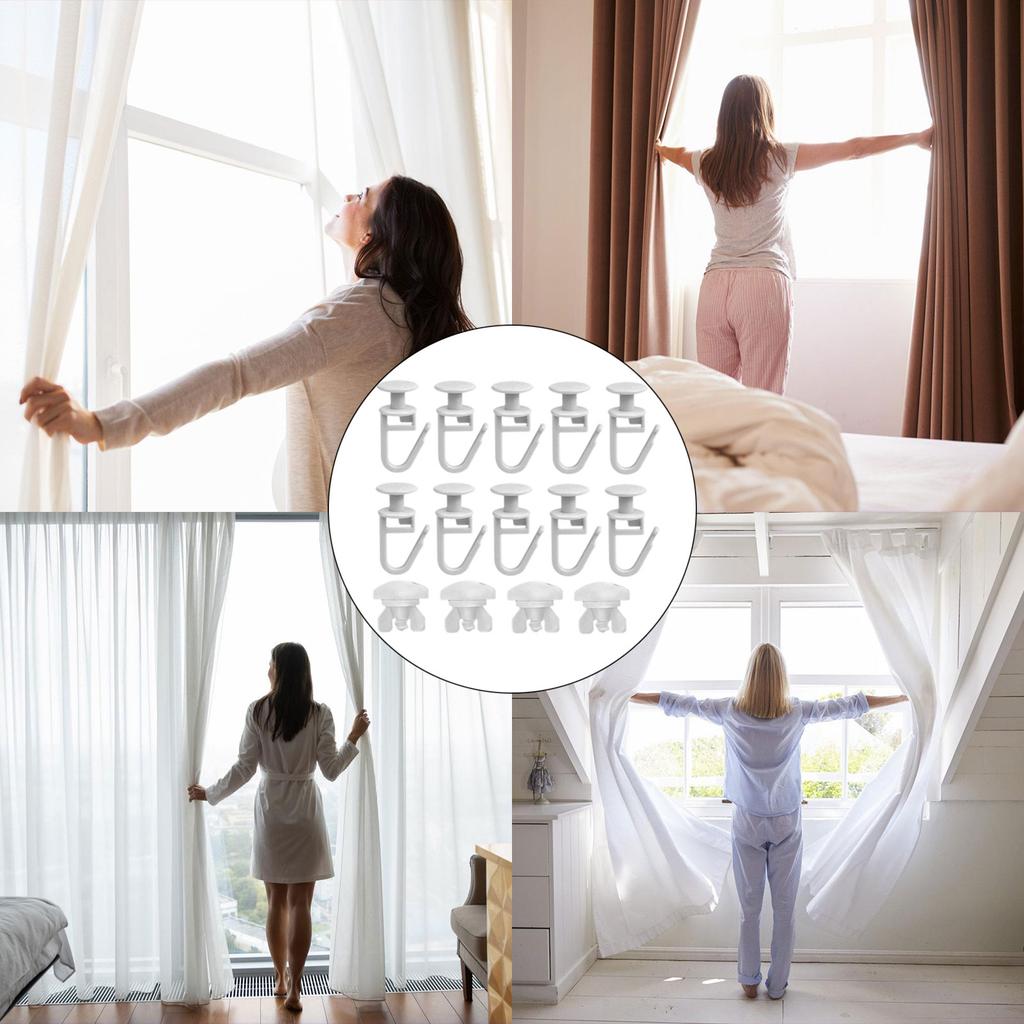 Vorhangaufhängeset 50 Stück Kunststoffgleiter mit Öffnungshaken und 4 Stück Schienenstopper für Fenster-Duschvorhänge