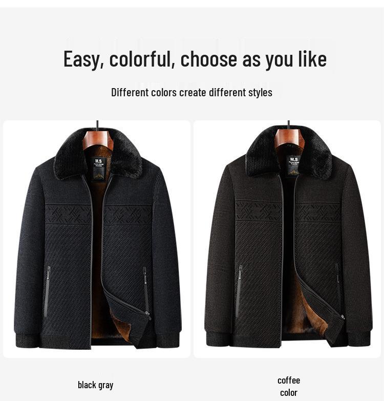 Men's Winter Wool Jacket - Thick, Velvet-Lined, Grandpa Style for Middle-Aged and Elderly