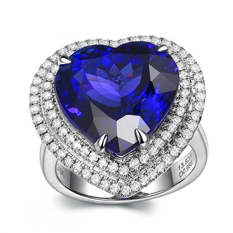 Ring Sapphire Love Heart Double-row Rhinestones