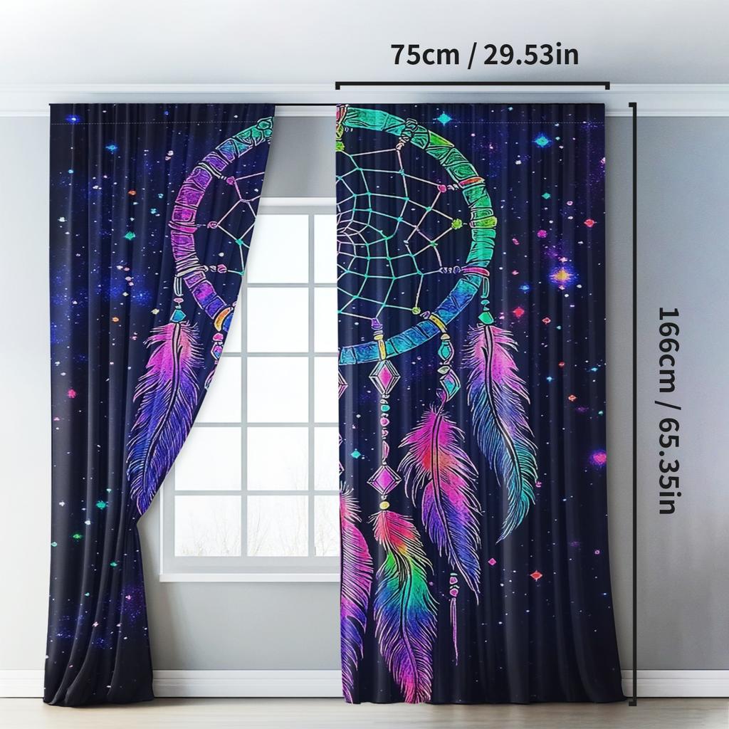 2pcs Classic Style Polyester Dreamcatcher Blackout Curtains   with Grommets   for Bedroom & Living Room