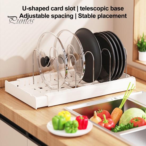 Large Capacity Kitchen Rack Pot Stainless Steel Divider Adjustable Lid Organizer with Expandable Storage Ventilated Base Rust-Proof Cabinet