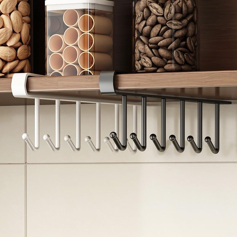 Kitchen Storage Rack With No Marks And No Drilling, A Row Of Cabinet Door Hooks, Hanging Storage Organizer Rack.