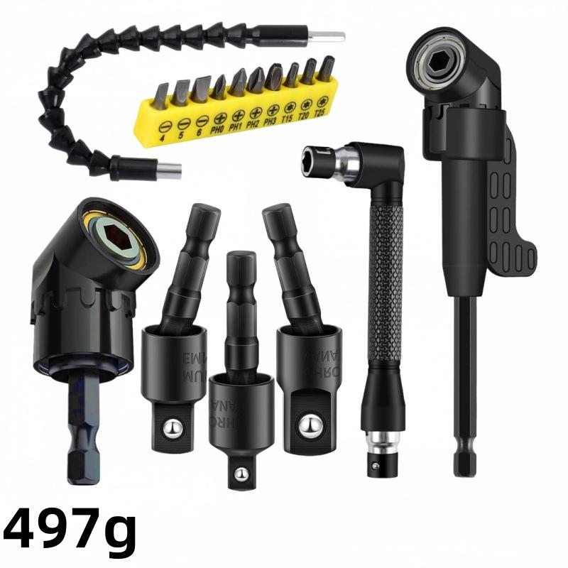Power Drill Socket Adapter Set with 360 Degree Rotatable Hex Shank Driver Socket Adapter 105 Degree Right Angle Screwdriver Drill