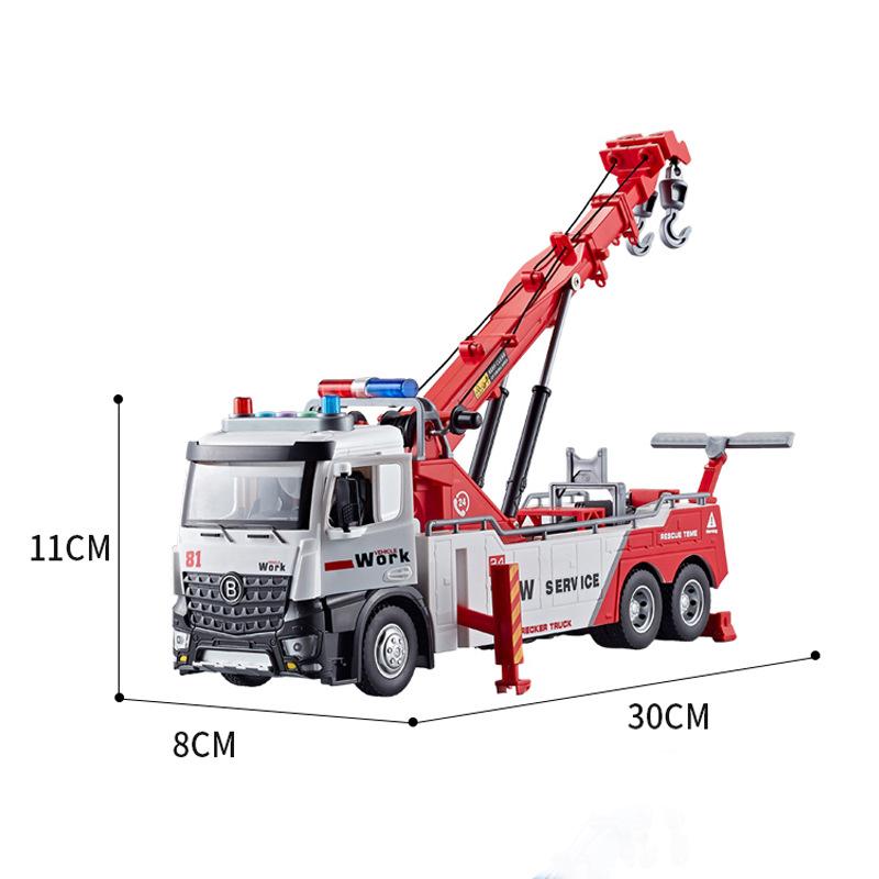 Large Double Hook Rescue Car Crane Alloy Front Sound Light Engineering Operation Simulation Trailer Toy