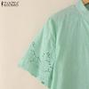 ZANZEA Women Casual Stand Collar Summer Short Sleeve Crochet Blouse