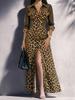 Unabhängige Station Europäischer und Amerikanischer Stil Leopardenmuster Spleiß Mesh Garn Mode Lässig Schlitz Damenkleid
