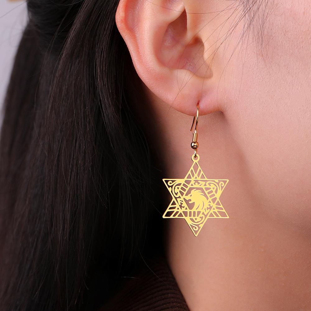 Dawapara Star of David Earrings Drop Dangle Hoop Earrings for Women Je Jewelry Hanukkah Gift Stainless Steel