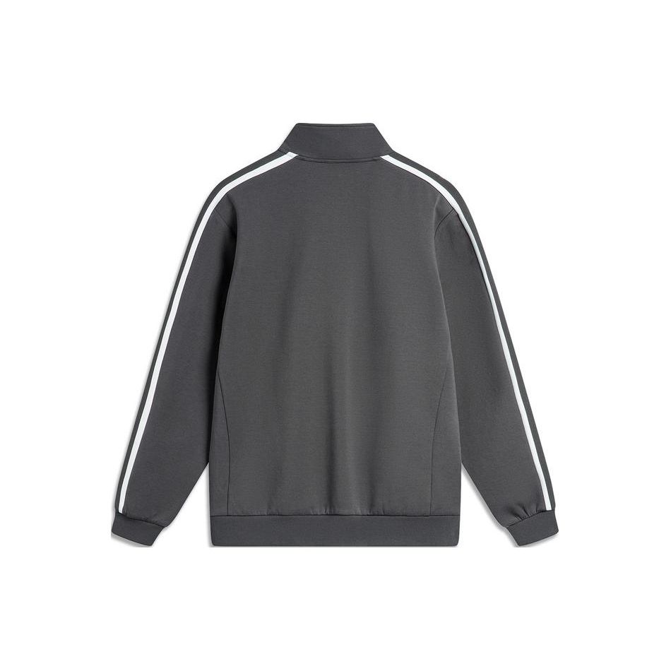 LiNing Sport Fashion Series American Retro Letter Print Straight Loose Stand Collar Jacket Men Jacket Graphite-Gray AWDU775-6