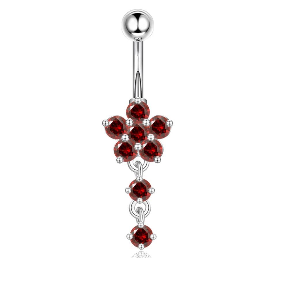 Rhinestone Flower Pendants Belly Button Ring Stainless Steel Body Piercing Jewelry Girls