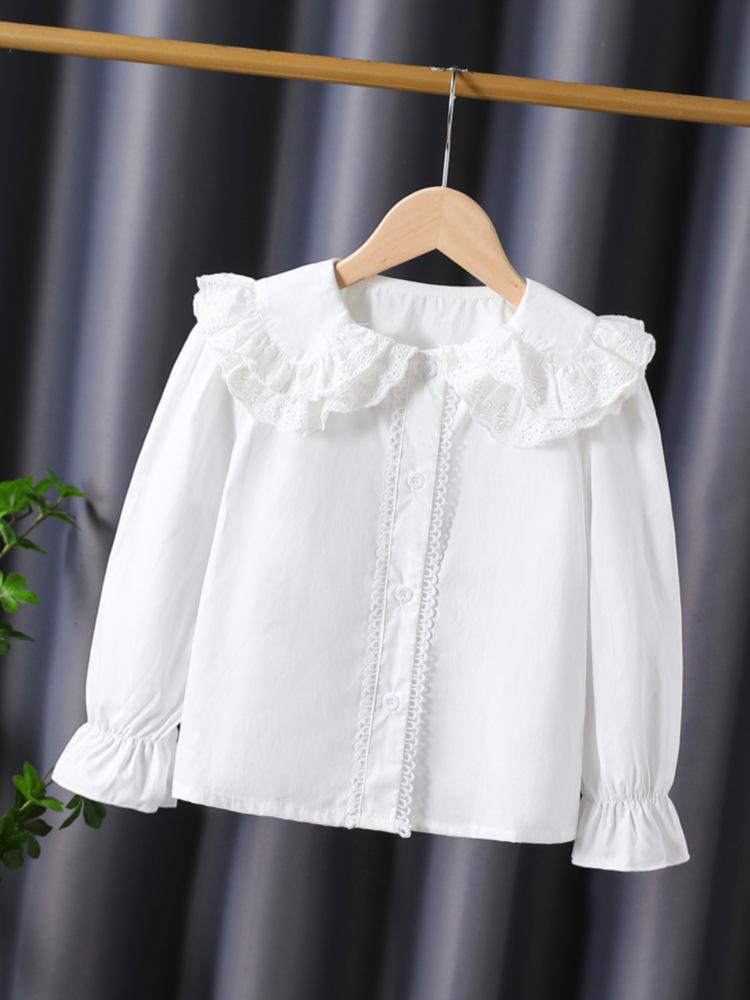 Premium Girls' 100% Cotton Long-Sleeve Shirt - School Style for Spring/Autumn 2026