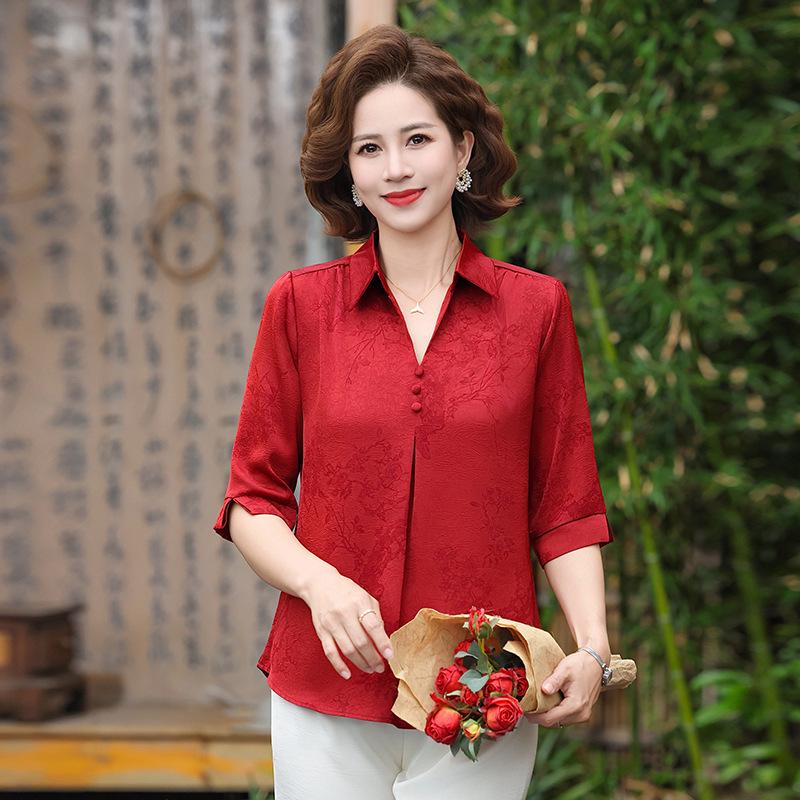 

Mom s 2026 Spring & Autumn Fashionable Loose Printed Top for Middle-Aged & Elderly Women 5XL [Recommended 150-165 lbs] червоний