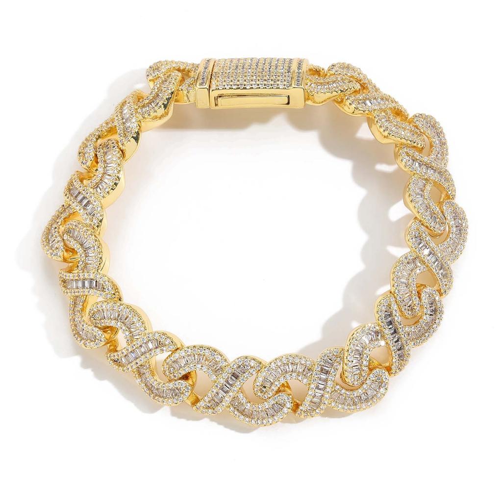 BES Fashion 8 Character Infinite Hip Hop Cuban Chain Bracelet Iced Zircon 18K Gold Plated Brass Material Jewelry