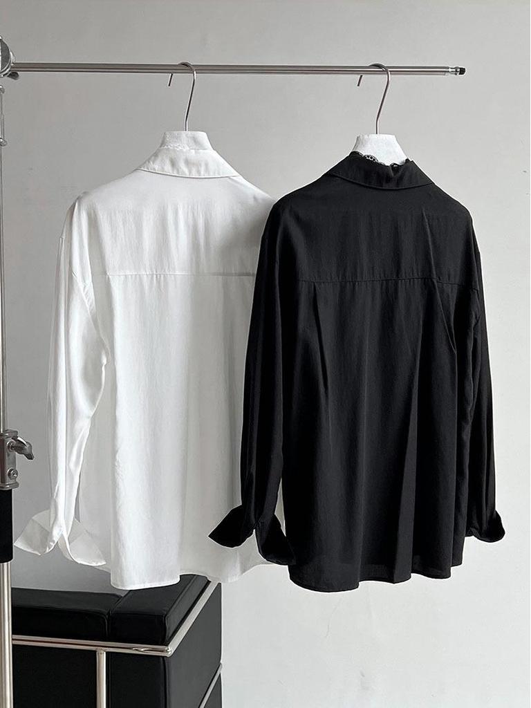 LUXI High-End French Polo Collar Lace Patchwork Women's Shirt - Spring New Arrival Temperament Top