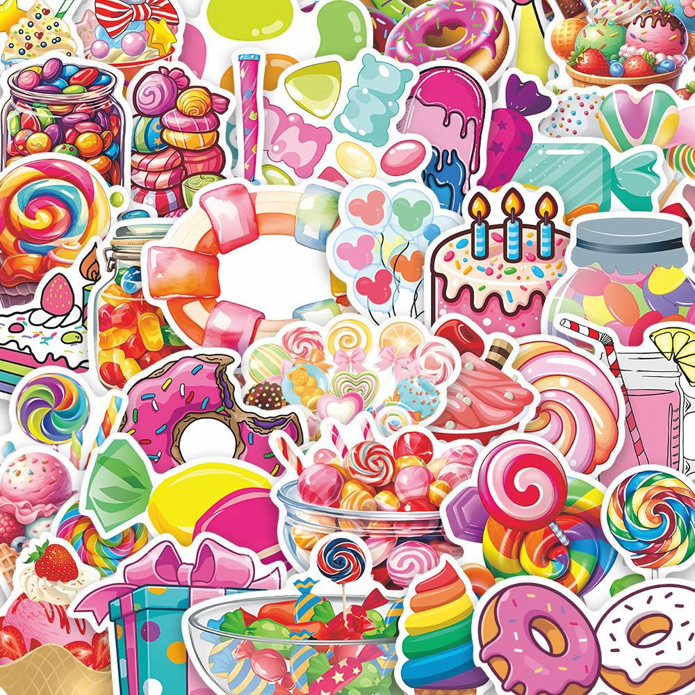 50PCS Cute Candy Dessert Creative Waterproof Stickers for DIY Notebooks, Journals, and Suitcases.