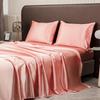 Set di lenzuola con angoli in raso di lusso: Biancheria da letto in seta lavata a quattro pezzi, imitazione seta.
