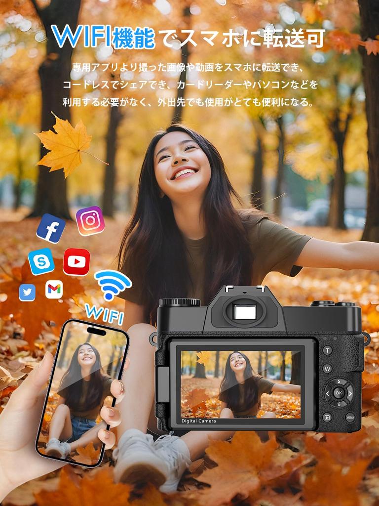 Moledro 6K Digitalkamera mit WLAN-Übertragung, Smartphone-Übertragung, 64MP, 180° drehbarem Display, 64GB Micro-SD-Karte, 16x Digitalzoom, Autofokus,