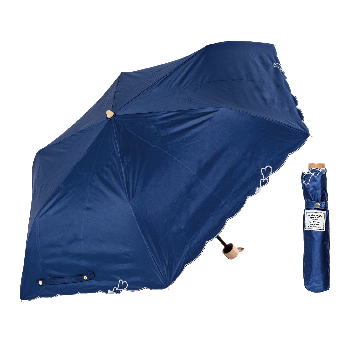 

Waterfront Folding Umbrella Parasol and Rain Umbrella Embro Heart Parasol Navy 50cm UV Protection Light Blocking Heat Shielding 99.9% Women s
