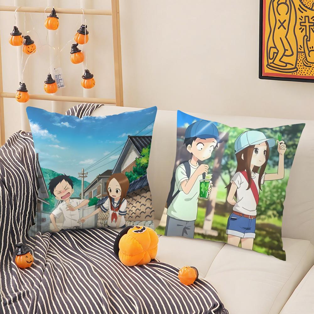 Cartoon Takagi-San Nishikata-N Pillow Case Silky Short Plush With Invisible Zipper Dustproof Sofa Cushion Cover For Home Decor