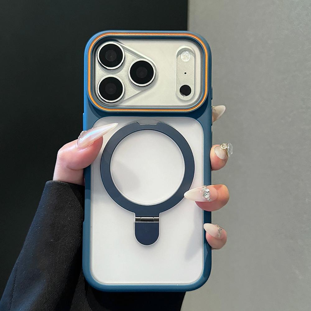 Luxury Transparent For Magsafe Stand Case For iPhone 17 16 15 14 13 Pro Max 16Pro 17Pro Magnetic Shockproof Matte Back Cover