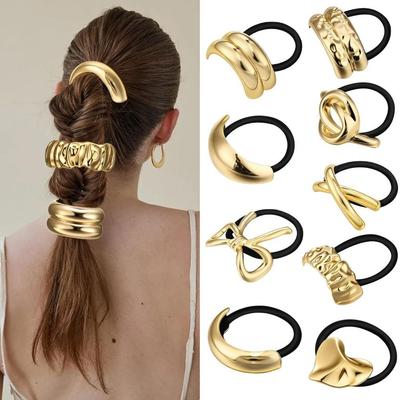 Irregular Shape Elastic Hair Band Silver Metal Hair Rope Accessories Headband  Women