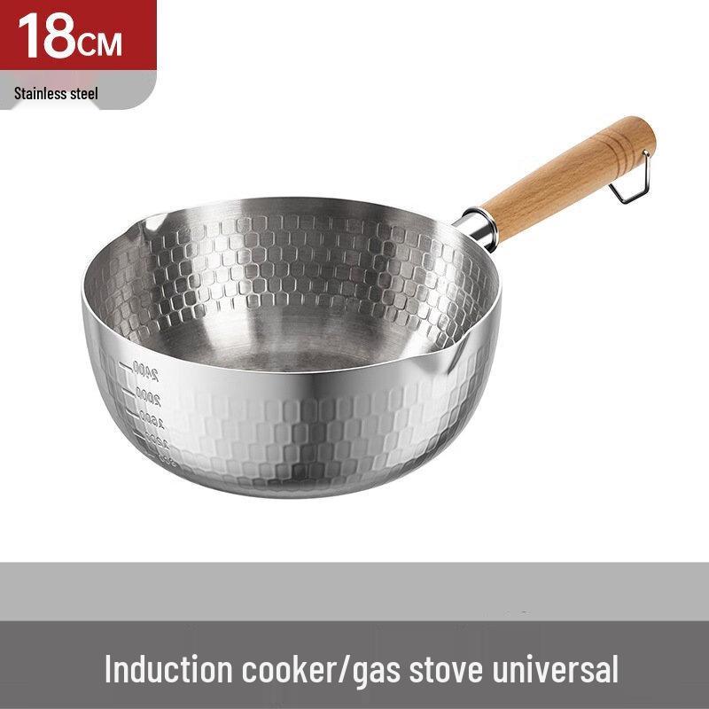UOTO Wooden Handle Hammered Stainless Steel Yukihira Pot