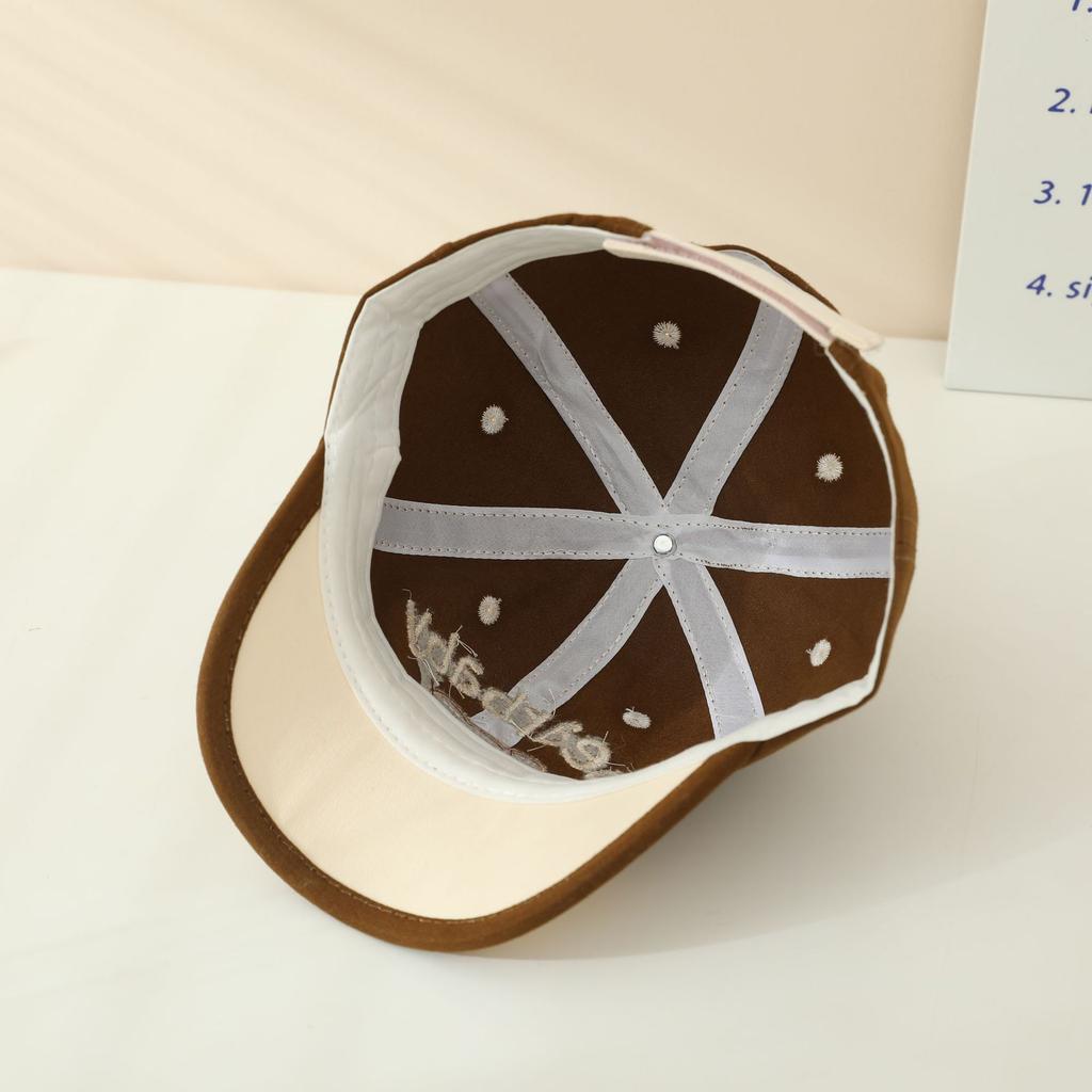 Kids Corduroy Baseball Cap Cute Bear Embroidery Short Brim Hat for Boys Girls Spring Autumn Outdoor Travel Sun Protection