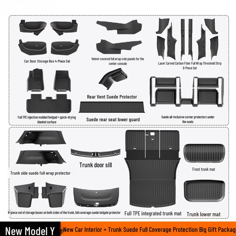 Tesla Model Y/3 Refurbished Accessories Gift Set: Interior Floor Mats & Storage Modifications
