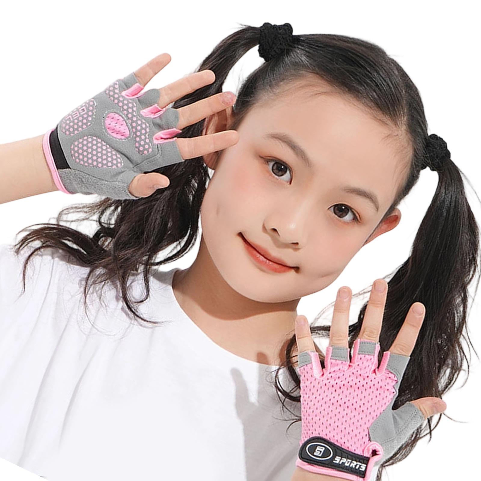 

Children Half Finger Cycling Gloves Breathable Sport Gloves With Protective Palm For Cycling Scooter Outdoor Activity A розовый