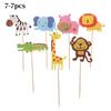 Kids Jungle Animal Model Paper Made Baby Decorations Woodland Creatures Theam Cake Toppers Forest Animal Shape Cupcake Topper