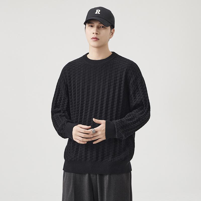 

Men s Off-White Slim Fit Ribbed Knit Sweater – Solid Color, Round Neck, Versatile Autumn Wear 2XL чорний