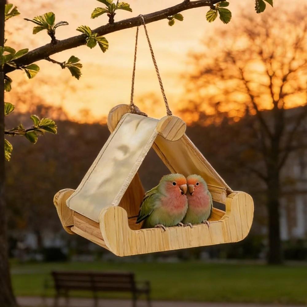 Hatching Nest Wooden Bird Hammock Hanging Bird Swing Perch Bird Feeding Station  Small Medium Birds