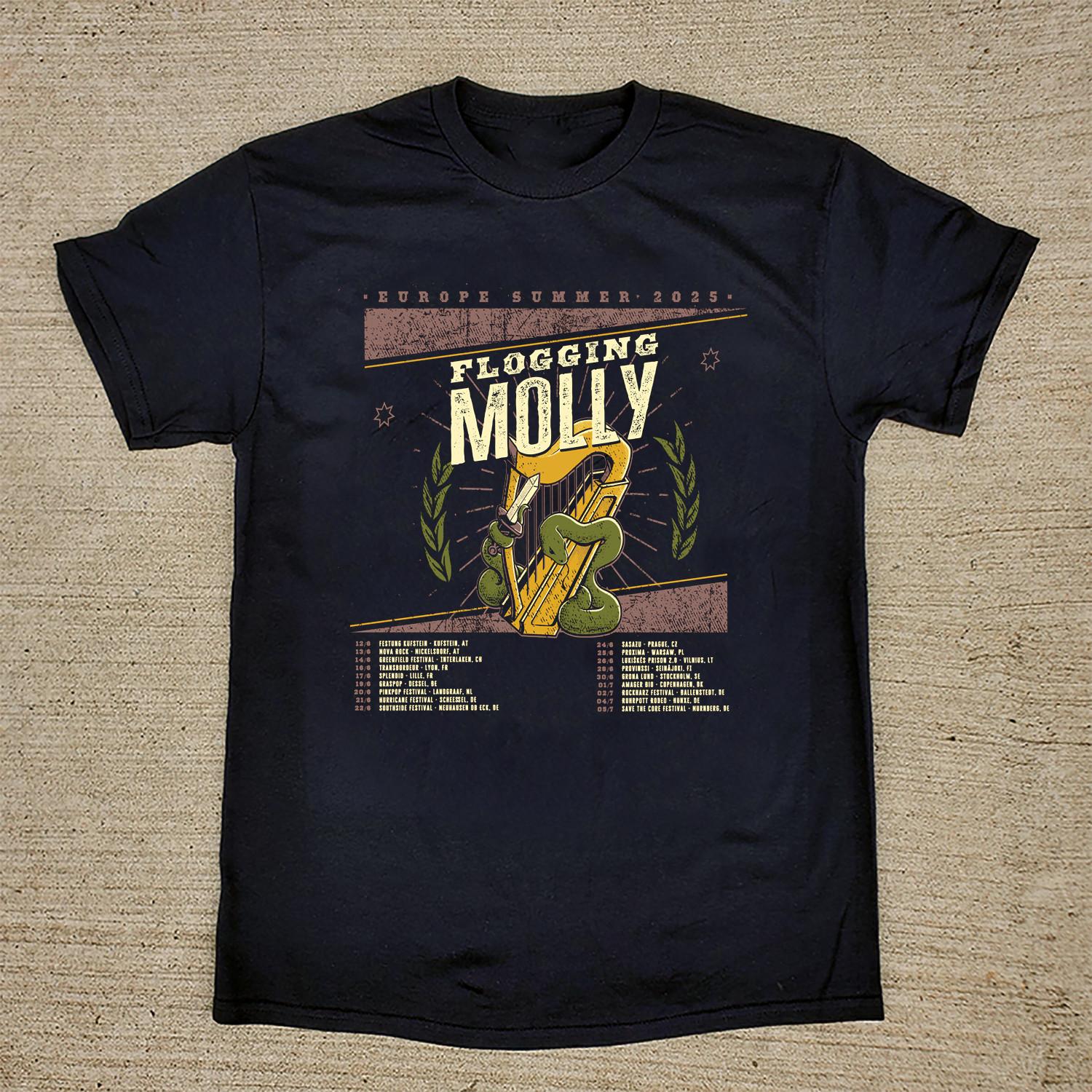 Flogging Molly EUROPE Summer 2025 Tour T Shirt Black All Size XXL