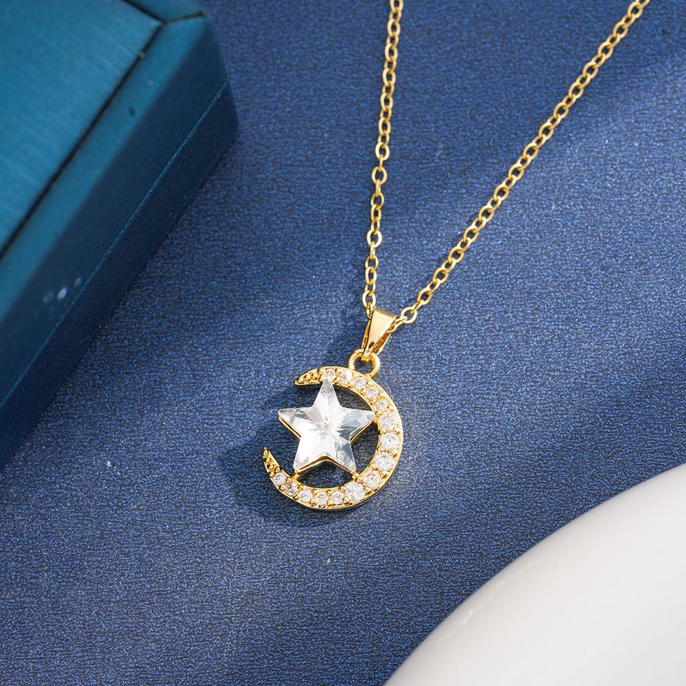 Korean Style Star Titanium Necklace with Cute Swan  Moon Pendant - Simple Fresh Design