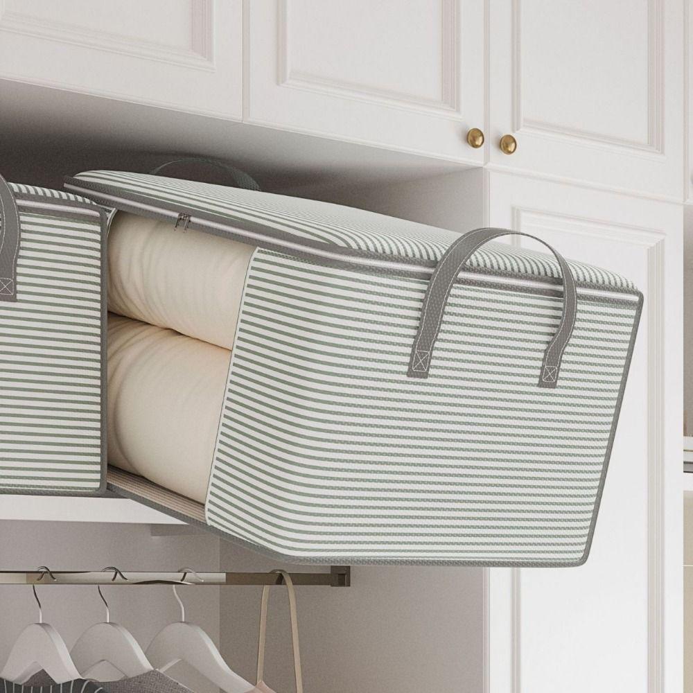 Large Capacity Striped Visible Storage Bag Non-Woven Fabric Quilt Storage Box Quilt Storage
