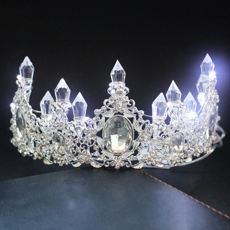 Braut Prinzessin Krone Diadem Leuchtender Strass LED-Licht Kopfschmuck Haaraccessoire für Hochzeit Cosplay Party Haarschmuck Schmuck