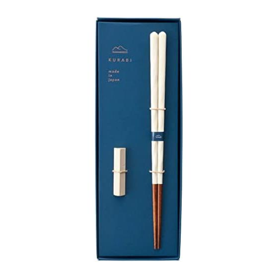 KAWAI KURABI Chopsticks Set with Chopstick Rest, Dishwasher Safe, 23cm, White Glaze, Gift Set, Made in Japan