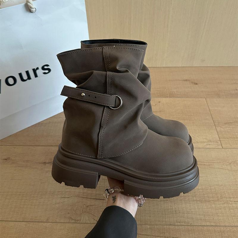 Thick-soled heightening Maillard British style Martin boots women's autumn new stacking boots tube boots short boots