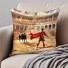 Spanish Running of the Bulls Cushion Cover Pillowcase Antidustmite Invisible Zipper Short Plush Sofa Cushion