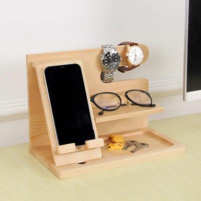 New Black Walnut Wood Mobile Phone Stand Adjustable Rotating Desktop Stand Multifunctional Wooden Bedside Watch Organizer Gift