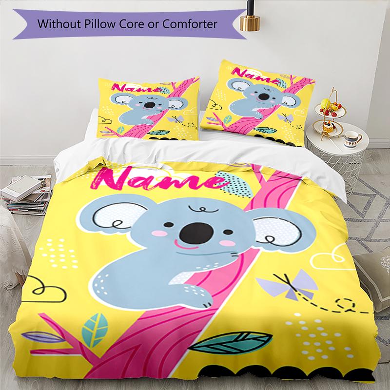 Set Biancheria da Letto Koala Personalizzato con Nome 3 Pezzi Copripiumino Chiusura Include 1 Copripiumino e 2 Federe, Morbido e Confortevole per Tutte le Stagioni.