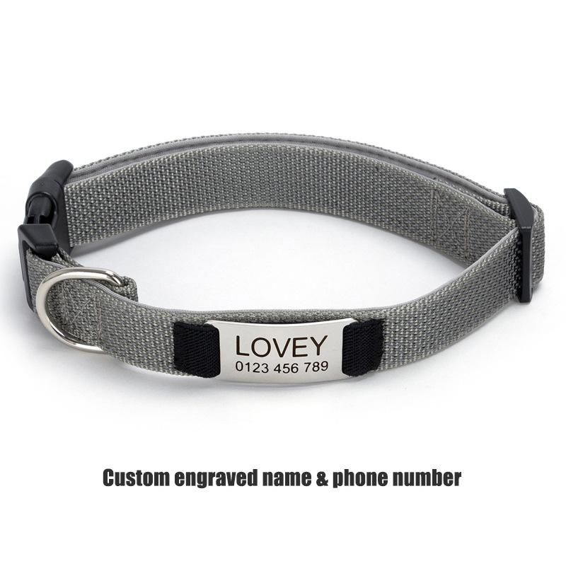 Custom Engraved Dog Collar Personalized Name ID Tag Adjustable Anti-lost Soft Padded Nylon Collar for Active Dogs Pet Necklace