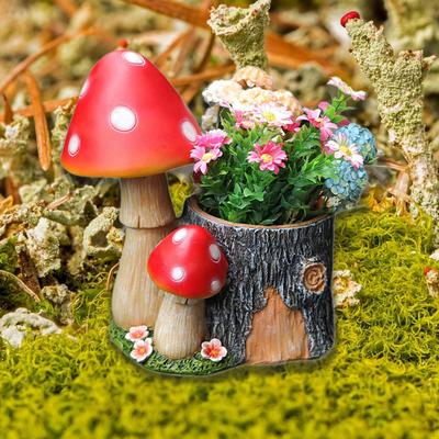 Mushroom Figurine Flower Planter with Light Pot Garden Decoration for Plants Lovers Gifts