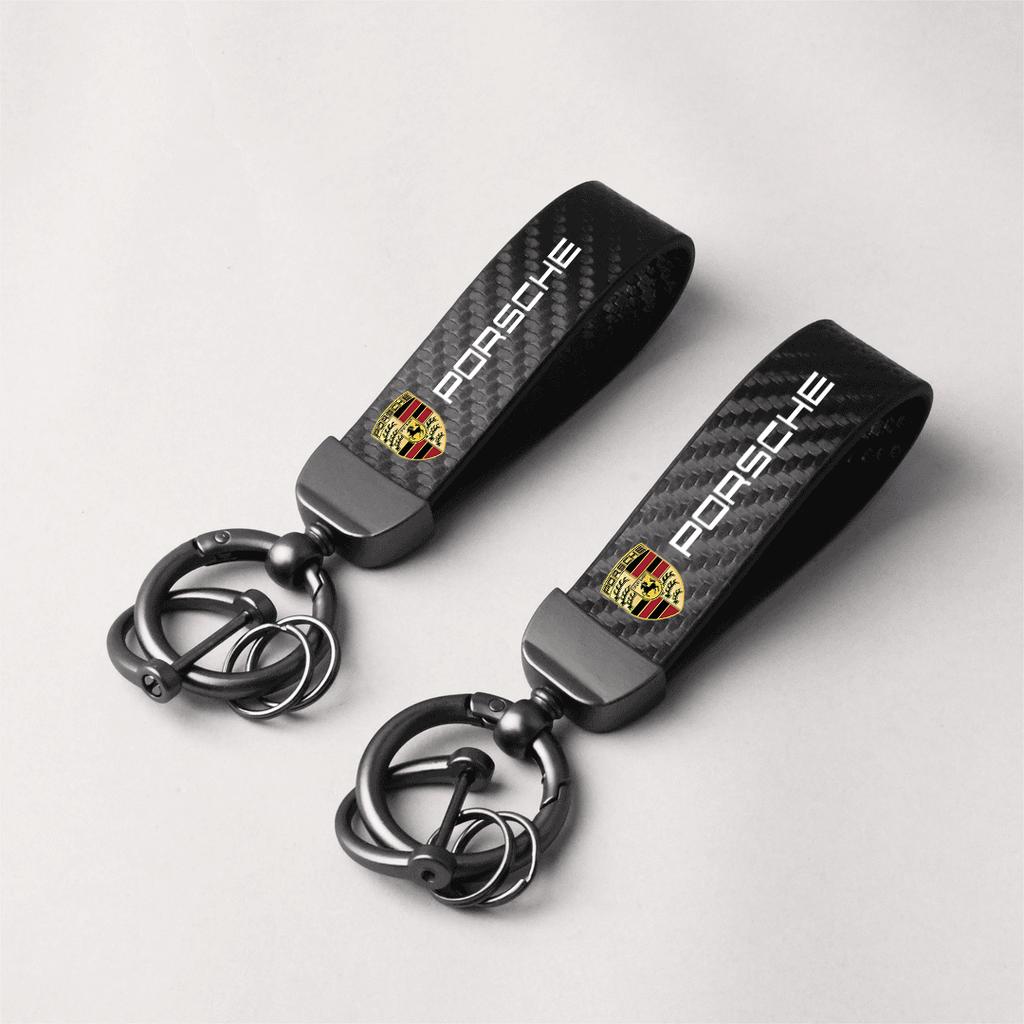Car Accessories Decorat Carbon Fiber Keychain Keyring For Porsche Panamera Taycan 911 718 Macan Cayenne Boxster Cayman 918 Pajun