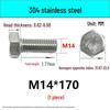 M14-30 304 Stainless Steel Fully Threaded Hex Head Screw Bolt