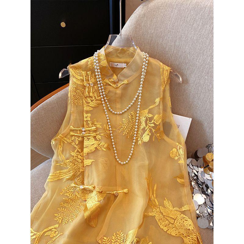 New Chinese Style National Style Stylish Vest Women's Summer Accessible Luxury Dignified Sense of Design Stylish Buckle Stand Collar Waistcoat Tops
