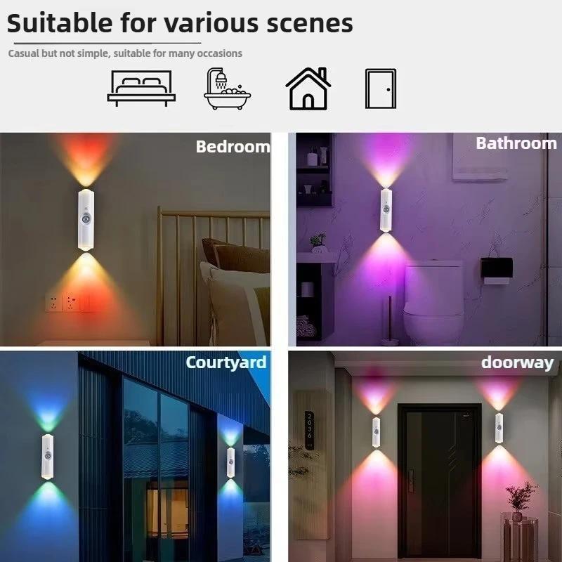 1Pc Magnetic Motion Sensor Night Light Rechargeable Smart RGB Gradient Wall Lamp for Bedroom Bathroom Closet Garden