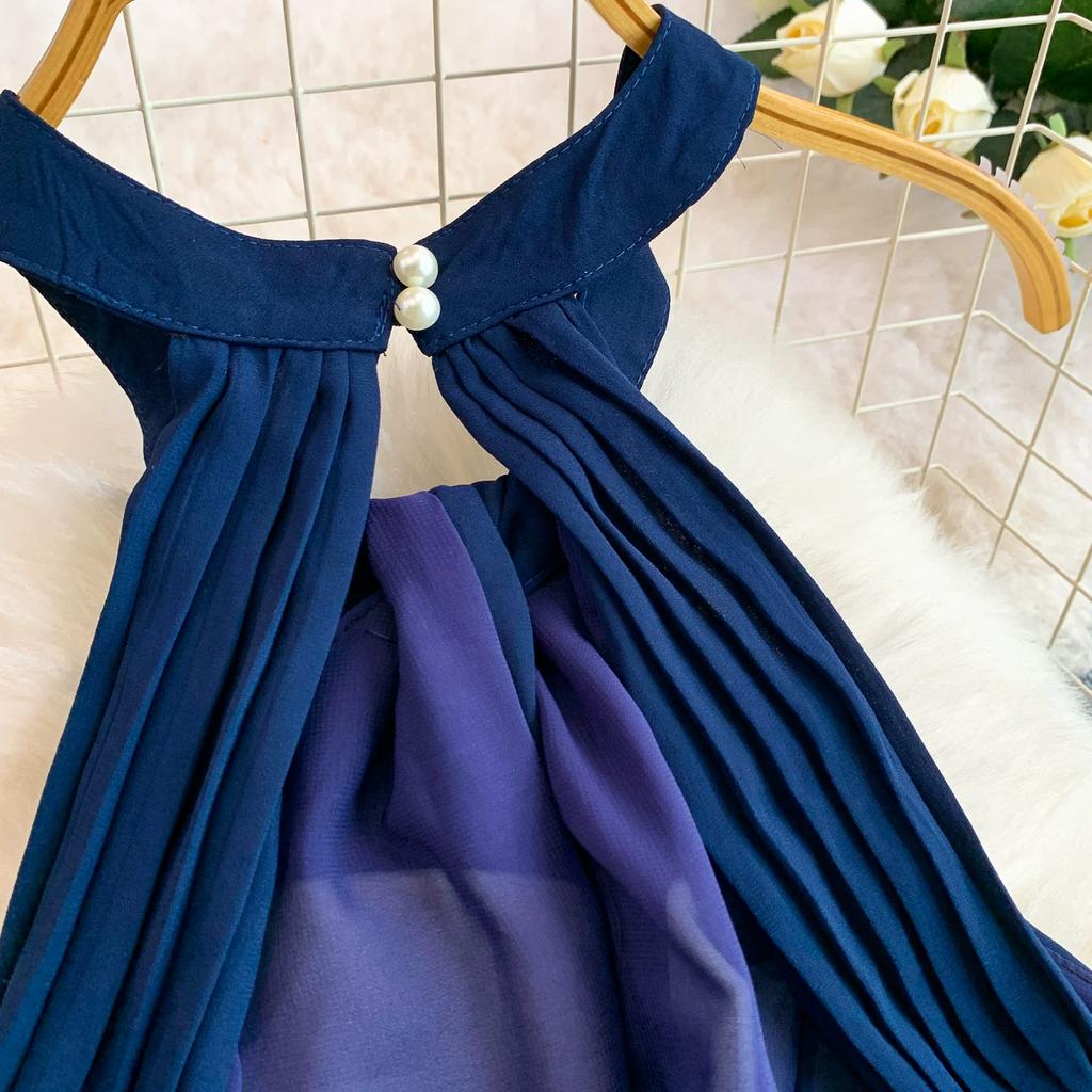 Sexy Backless Halter Neck Dress with Padded Cups for Women Vintage Bohemian Embellished Asymmetrical Elegant Chiffon Midi Dress