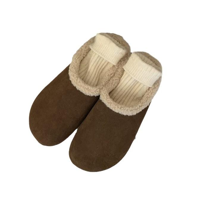 Soft leather version~ platform-soled Boken shoes slippers women's shoes wear 2024 autumn and winter plush half-toboken single shoes