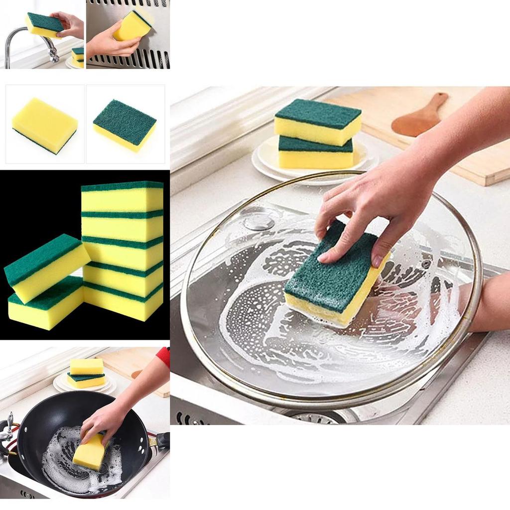 Langlebiges 8-teiliges Küchenschrubber-Set mit gelben und grünen Schwamm-Pads
