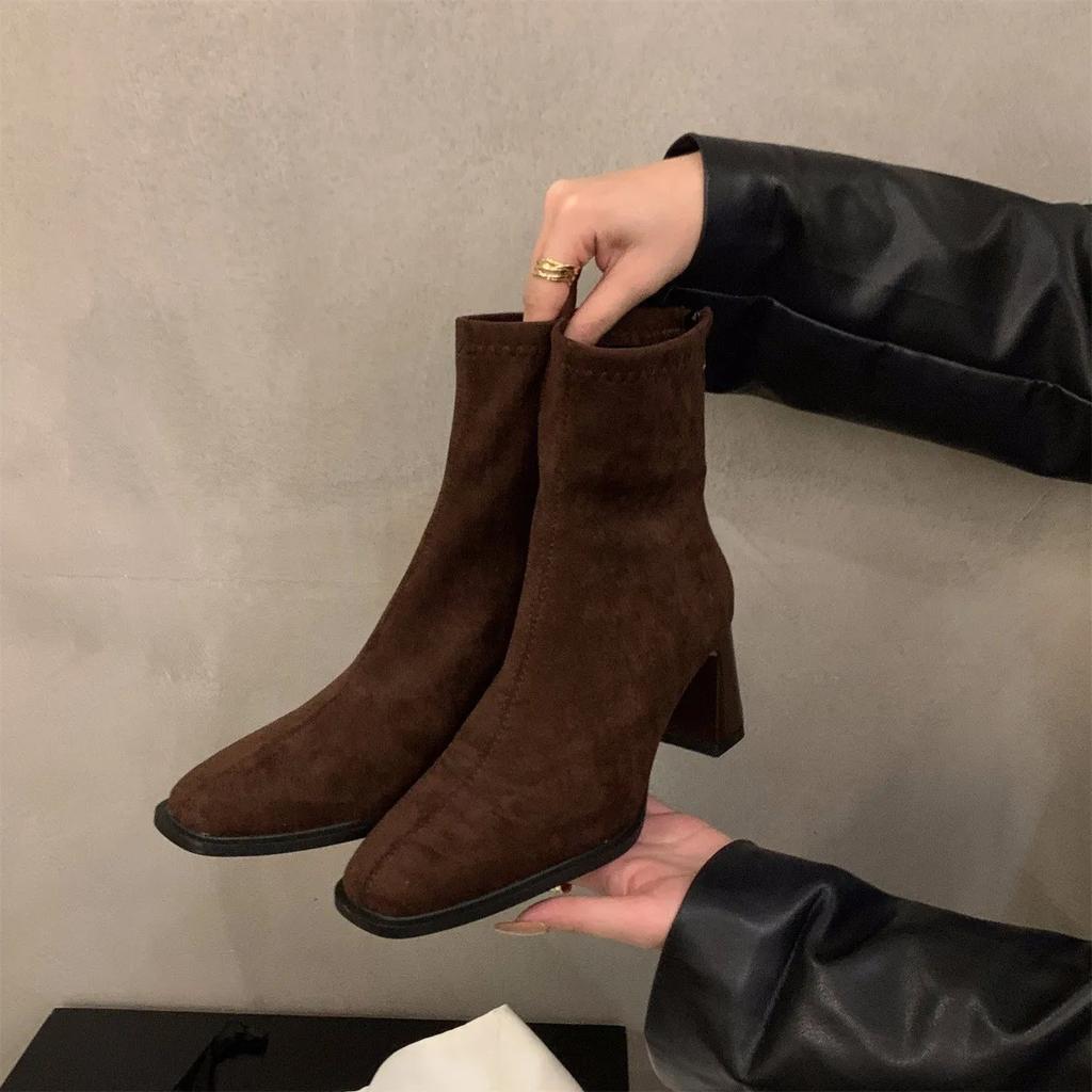 Vintage Thick Heel Square Toe Women Ankle Boots Ladies Elegant Mordern Short Botas Autumn Winter Zapatos De Mujer 2025